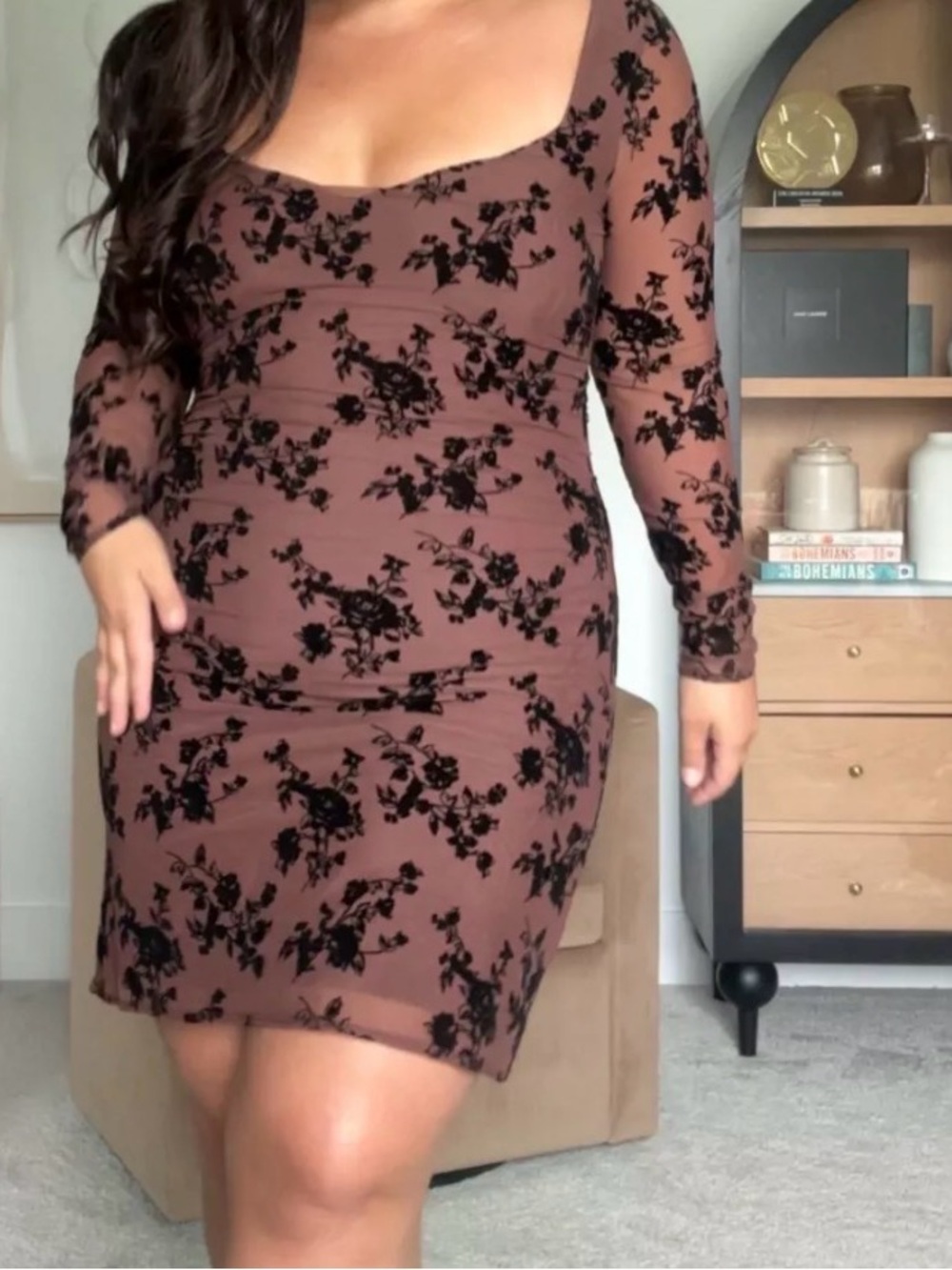 Abercrombie Brown Floral Mesh Bodycon Dress